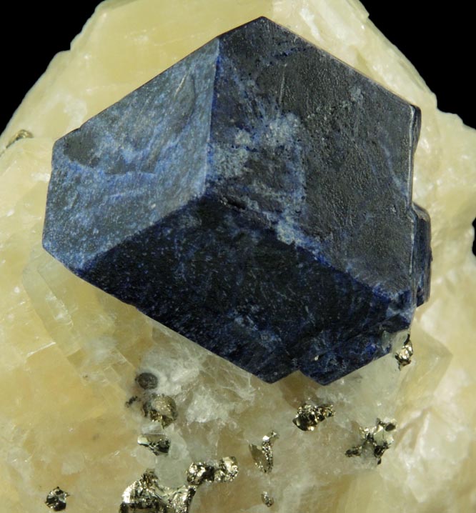 Lazurite var. Lapis Lazuli with Pyrite in marble from Sar-e-Sang, Kokscha Valley, Badakshan, Afghanistan (Type Locality for Lazurite)