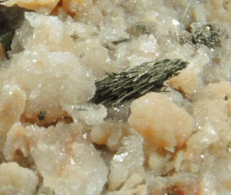Millerite and Marcasite in Quartz Geode from US Route 27 road cut, Halls Gap, Lincoln County, Kentucky
