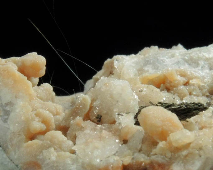 Millerite and Marcasite in Quartz Geode from US Route 27 road cut, Halls Gap, Lincoln County, Kentucky