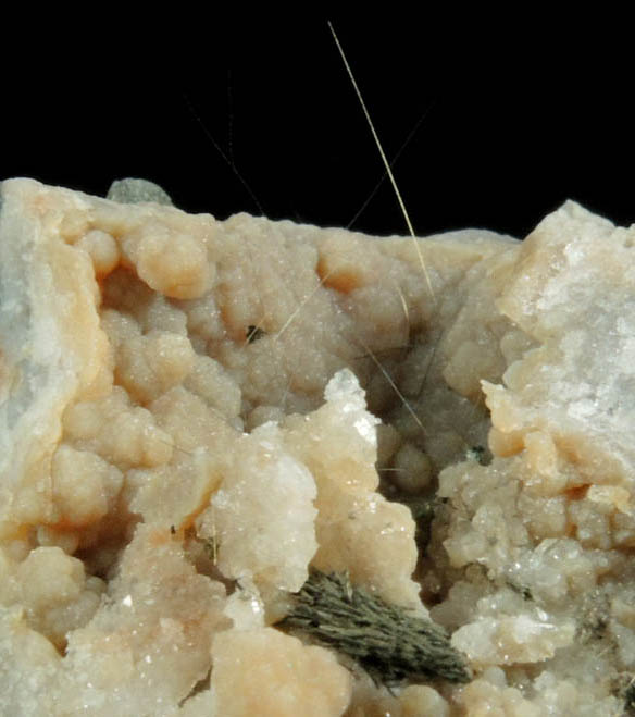 Millerite and Marcasite in Quartz Geode from US Route 27 road cut, Halls Gap, Lincoln County, Kentucky