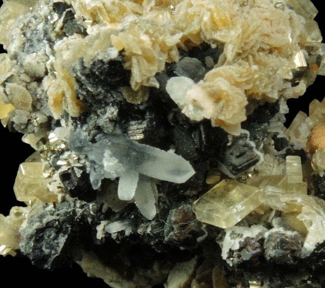 Barite over Quartz, Pyrite, Sphalerite from 120 Stope, 1250 Level, Black Cloud Mine, Leadville District, Lake County, Colorado