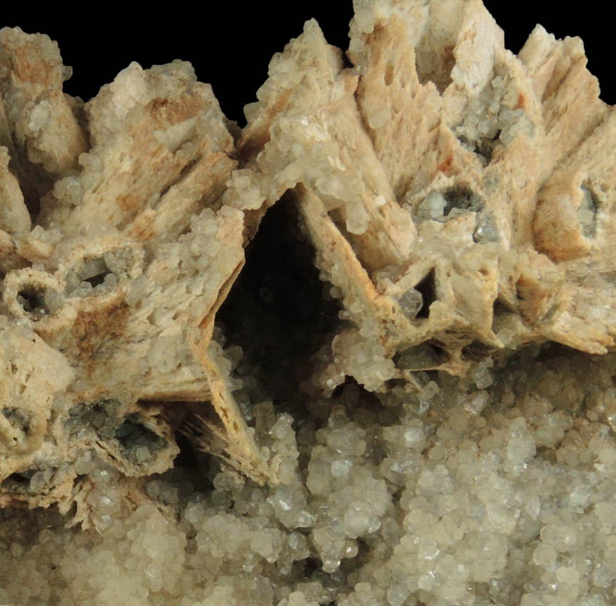 Quartz pseudomorphs after Anhydrite with Calcite from Houdaille Quarry (Consolidated Quarry), Little Falls Twp., north of Montclair State University, Essex County, New Jersey