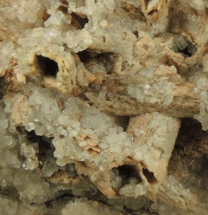 Quartz pseudomorphs after Anhydrite with Calcite from Houdaille Quarry (Consolidated Quarry), Little Falls Twp., north of Montclair State University, Essex County, New Jersey