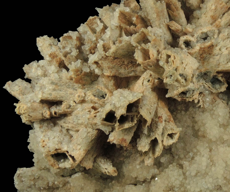 Quartz pseudomorphs after Anhydrite with Calcite from Houdaille Quarry (Consolidated Quarry), Little Falls Twp., north of Montclair State University, Essex County, New Jersey
