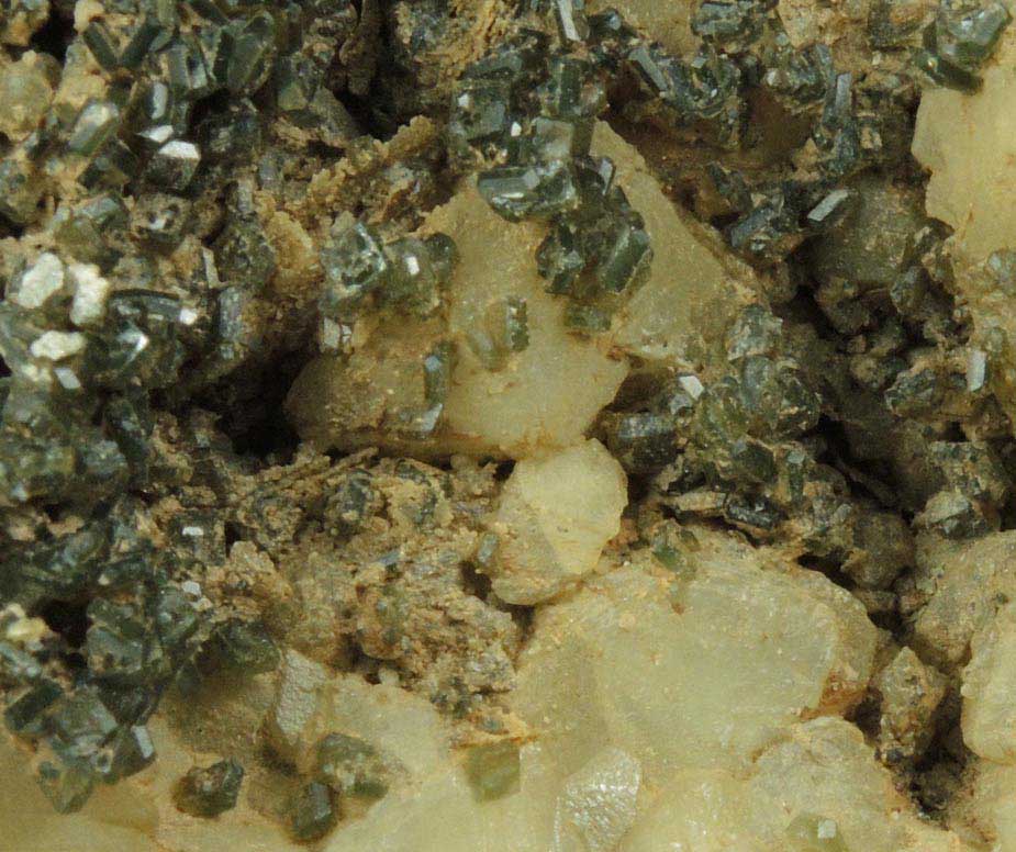 Apophyllite with Chlorite inclusions on Datolite with minor Pyrite from Millington Quarry, Bernards Township, Somerset County, New Jersey