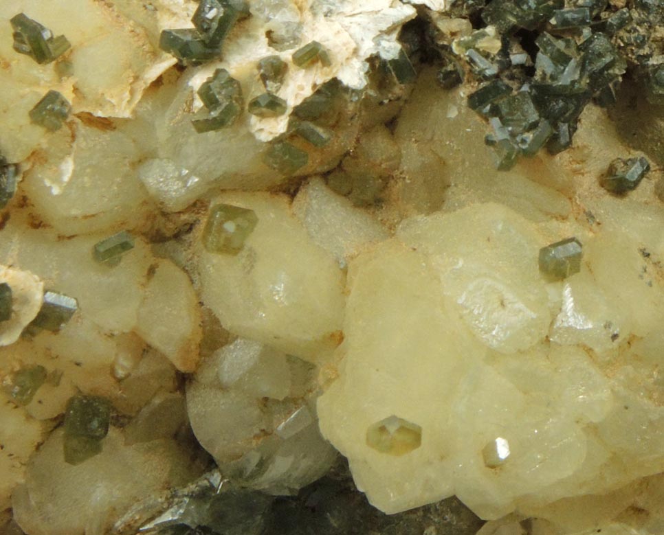 Apophyllite with Chlorite inclusions on Datolite with minor Pyrite from Millington Quarry, Bernards Township, Somerset County, New Jersey