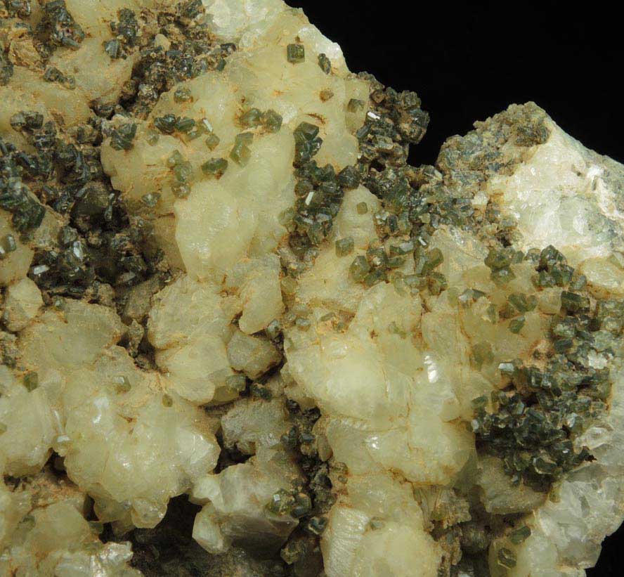 Apophyllite with Chlorite inclusions on Datolite with minor Pyrite from Millington Quarry, Bernards Township, Somerset County, New Jersey