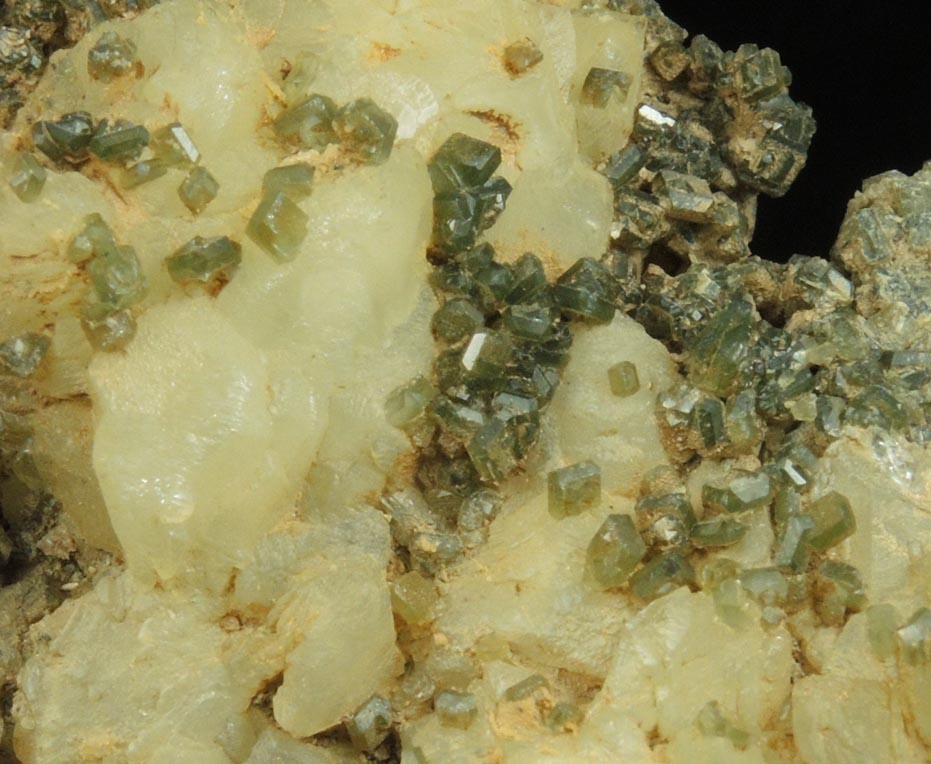 Apophyllite with Chlorite inclusions on Datolite with minor Pyrite from Millington Quarry, Bernards Township, Somerset County, New Jersey