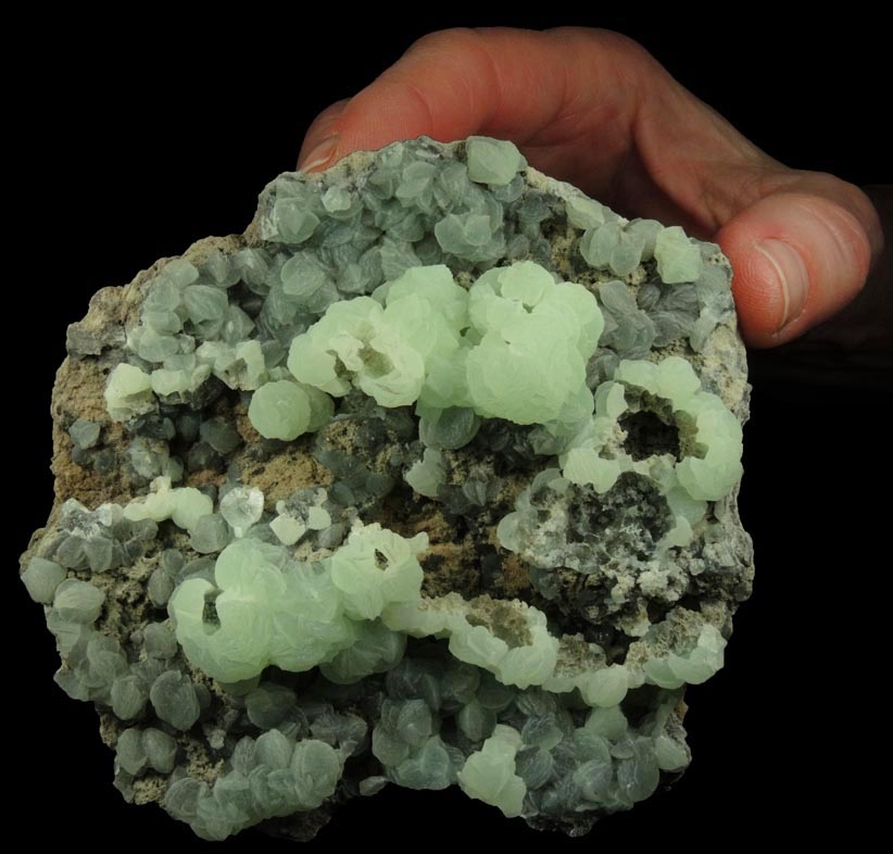 Prehnite with pseudomorphic molds after Laumontite from Fawn Drive, Livingston, Essex County, New Jersey