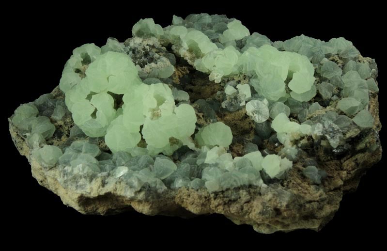 Prehnite with pseudomorphic molds after Laumontite from Fawn Drive, Livingston, Essex County, New Jersey