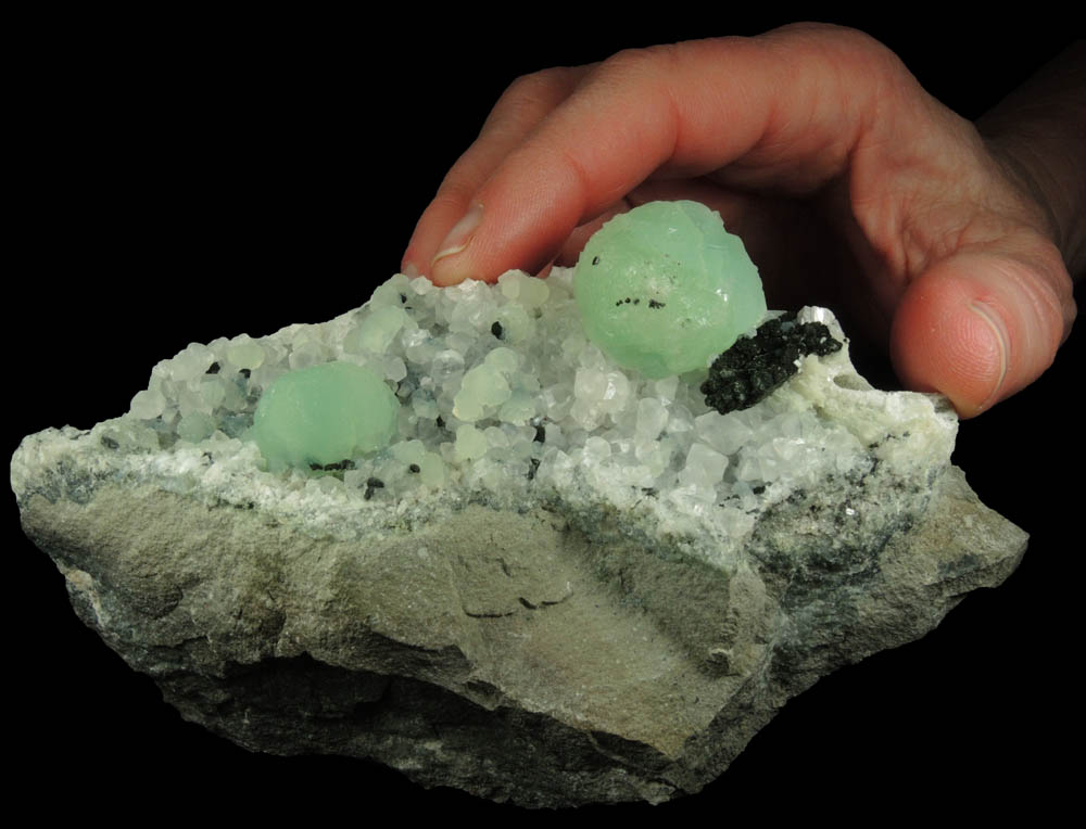 Prehnite on Calcite with Babingtonite-Chlorite from Upper New Street Quarry, Paterson, Passaic County, New Jersey