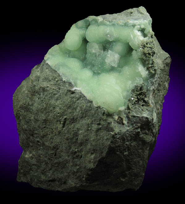 Calcite on Prehnite from Millington Quarry, Bernards Township, Somerset County, New Jersey