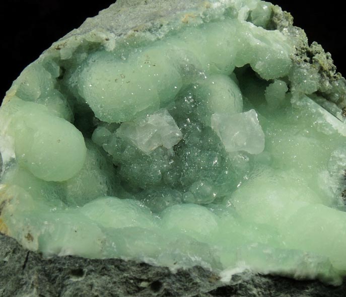 Calcite on Prehnite from Millington Quarry, Bernards Township, Somerset County, New Jersey