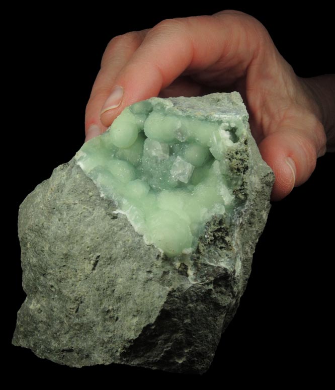 Calcite on Prehnite from Millington Quarry, Bernards Township, Somerset County, New Jersey