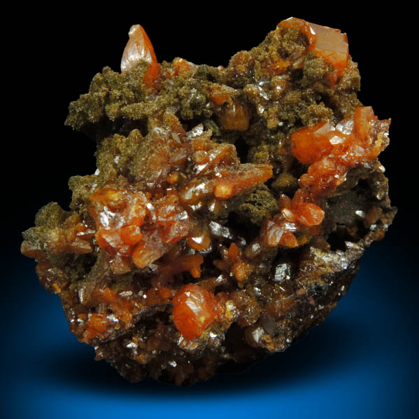 Wulfenite (pseudo-scalenohedral crystals) with Vanadinite var. Endlichite from Villa Ahumada, Sierra de Los Lamentos, Chihuahua, Mexico