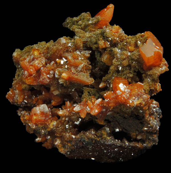 Wulfenite (pseudo-scalenohedral crystals) with Vanadinite var. Endlichite from Villa Ahumada, Sierra de Los Lamentos, Chihuahua, Mexico