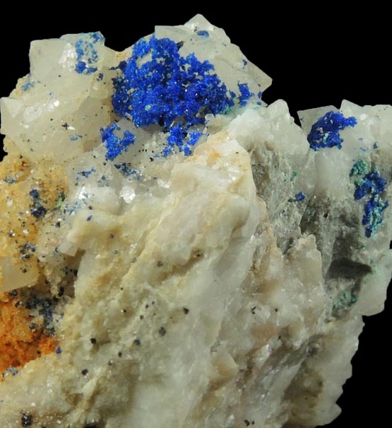 Azurite on Quartz with minor Calcite, Dolomite, Malachite from St. Gertraudi, Brixlegg, Nordtirol, Austria