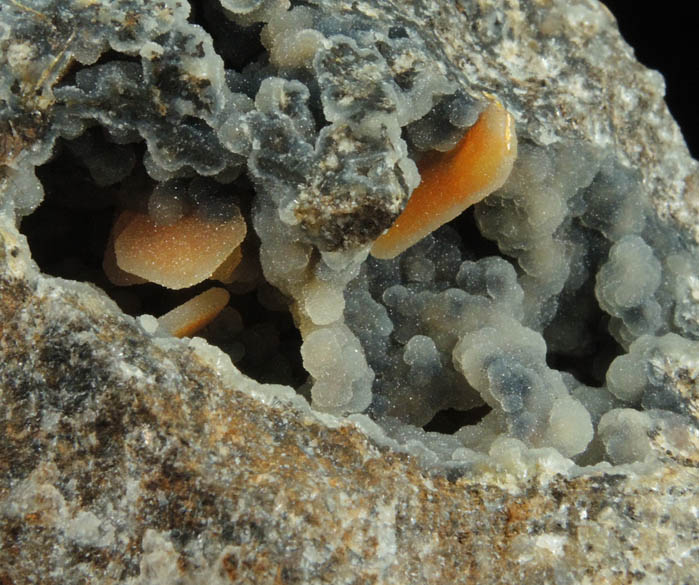 Wulfenite and Hemimorphite with Quartz coating from Finch Mine, north of Hayden, Banner District, Gila County, Arizona