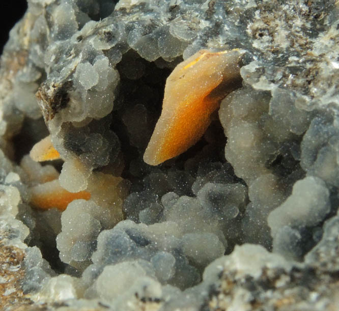 Wulfenite and Hemimorphite with Quartz coating from Finch Mine, north of Hayden, Banner District, Gila County, Arizona