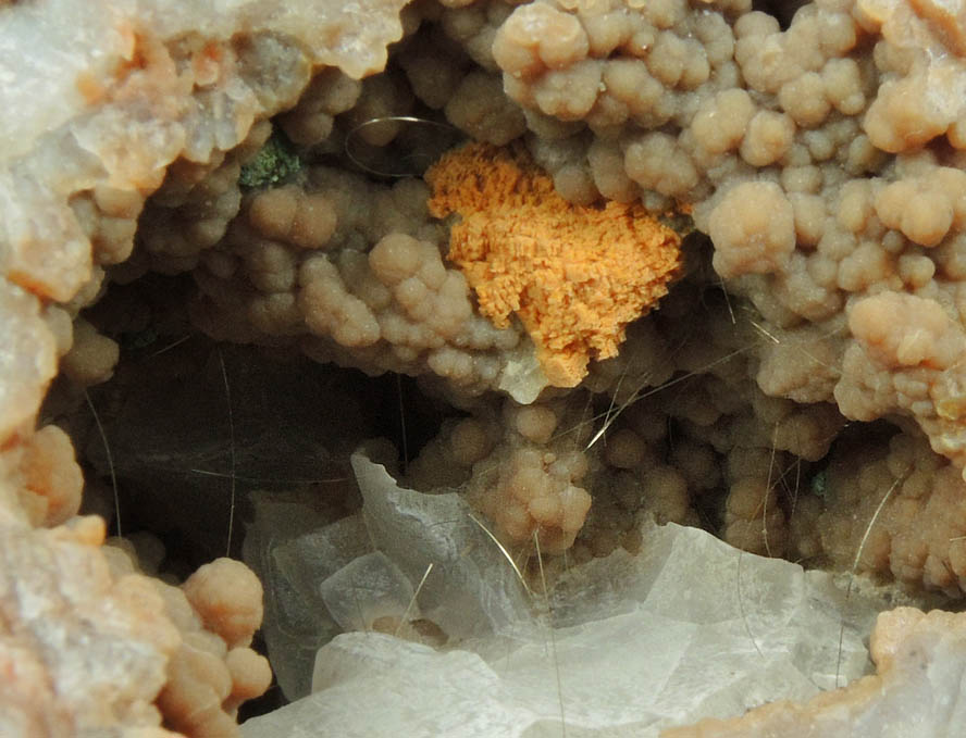 Millerite in Quartz Geode from US Route 27 road cut, Halls Gap, Lincoln County, Kentucky