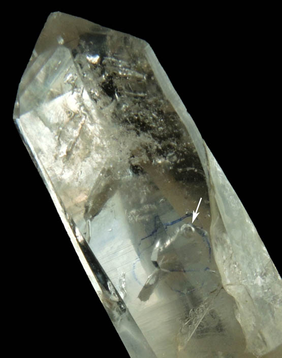 Quartz with moveable internal bubble (Enhydro) from Biedell Creek Quartz Prospects, Crystal Hill, 12.5 km northwest of La Garita, Saguache County, Colorado