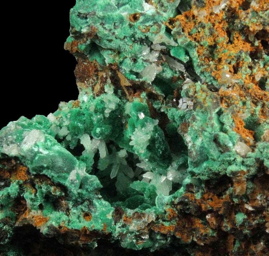 Cerussite (twinned crystals) on Malachite from Qaleh-Zari Mine, Nehbandan, South Khorasan, Iran