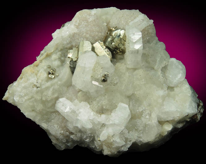 Apophyllite and Pyrite over Datolite from Millington Quarry, State Pit, Bernards Township, Somerset County, New Jersey