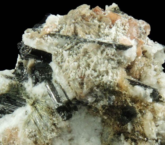 Nenadkevichite, Aegirine, Rhodochrosite from Poudrette Quarry, Mont Saint-Hilaire, Québec, Canada