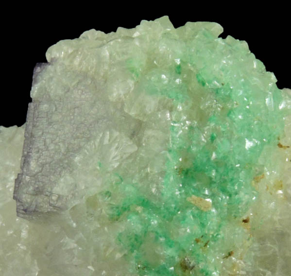 Calcite with Brochantite inclusions over Fluorite from Ora Mine, Hansonburg District, 8.5 km south of Bingham, Socorro County, New Mexico