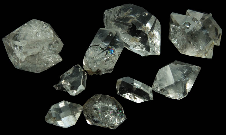 Quartz var. Herkimer Diamonds (set of 8 crystals) from Diamond Acres (Hastings Farm), Fonda, Montgomery County, New York