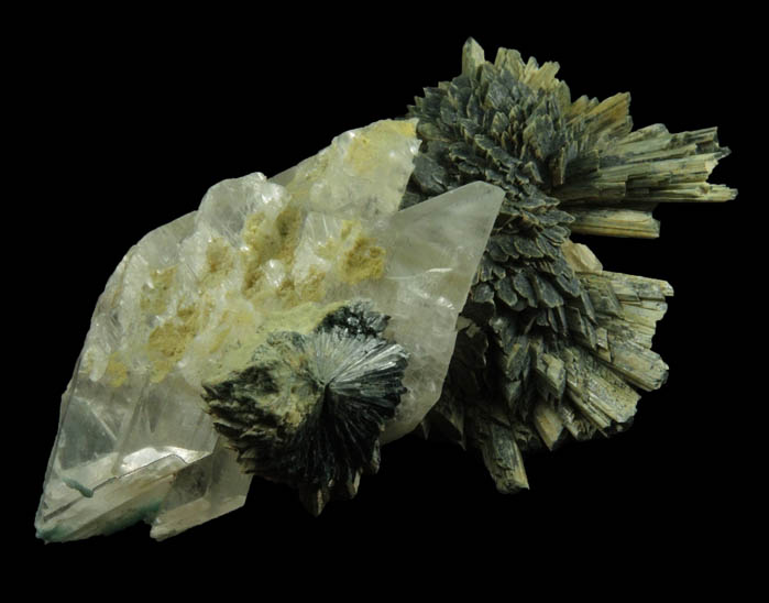 Actinolite pseudomorphs after Diopside (Uralite) on Gypsum from Calumet Mine, 12 km NNE of Salida, Chaffee County, Colorado