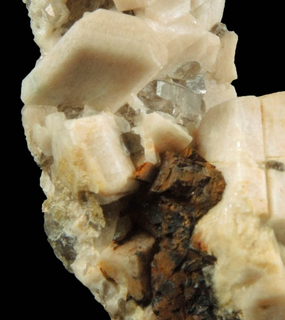 Microcline with Smoky Quartz and Siderite from Ossipee Gulch (Raccoon Gulch), Folsom Brook, Center Ossipee, Carroll County, New Hampshire