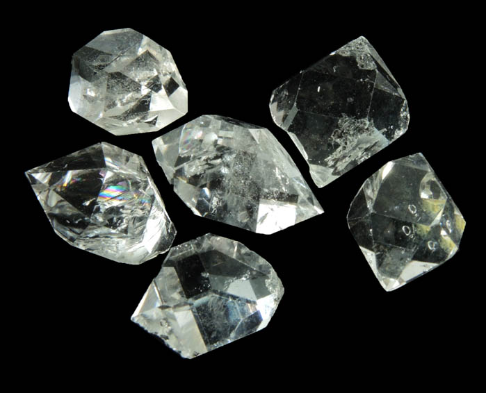 Quartz var. Herkimer Diamonds (set of 6 crystals) from Hickory Hill Diamond Diggings, Fonda, Montgomery County, New York