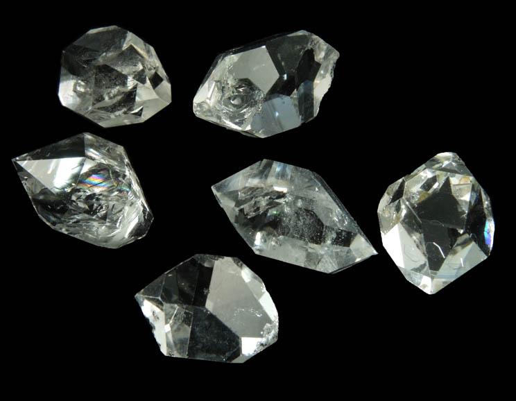 Quartz var. Herkimer Diamonds (set of 6 crystals) from Hickory Hill Diamond Diggings, Fonda, Montgomery County, New York