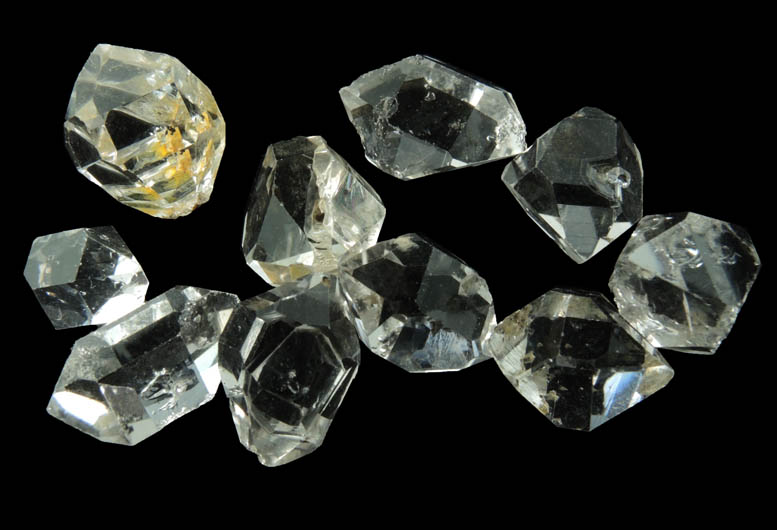 Quartz var. Herkimer Diamonds (set of 10 crystals) from Hickory Hill Diamond Diggings, Fonda, Montgomery County, New York