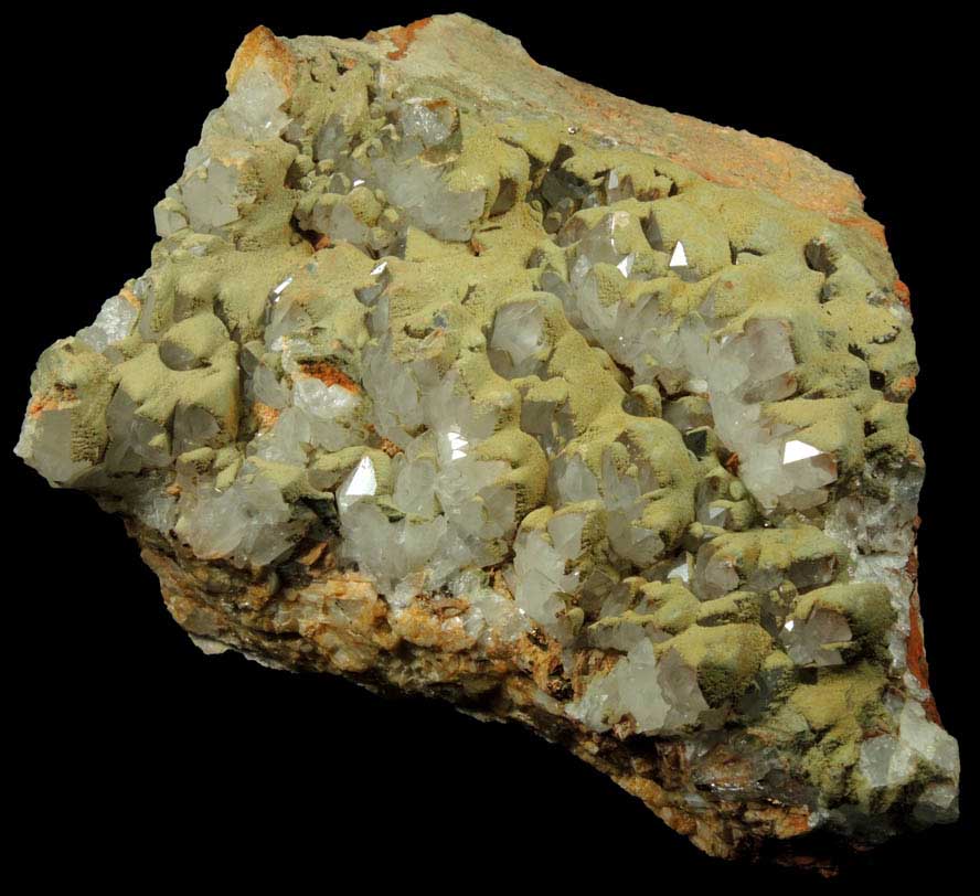 Pyromorphite over Quartz from Brookdale Mine, Phoenixville District, Chester County, Pennsylvania