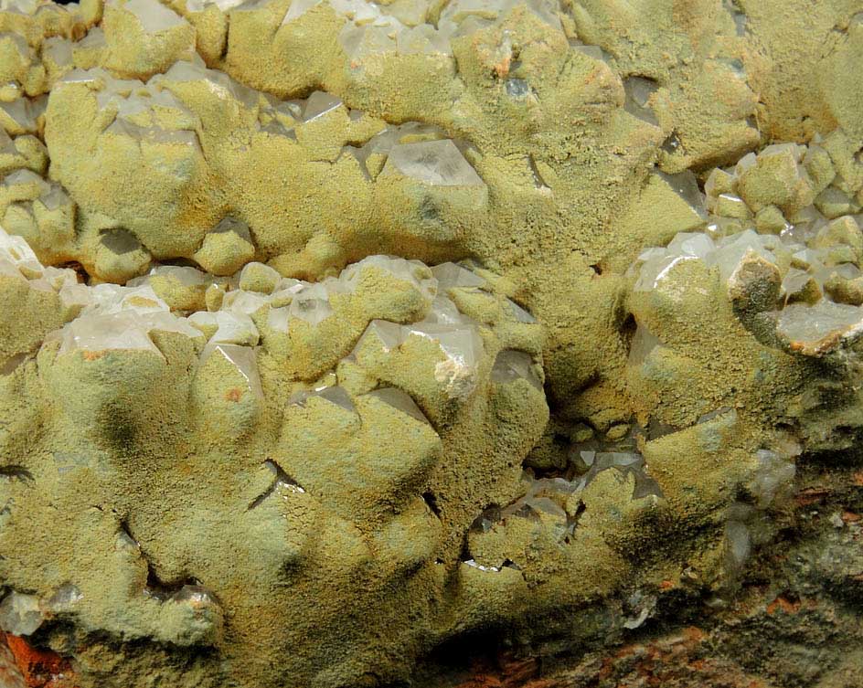 Pyromorphite over Quartz from Brookdale Mine, Phoenixville District, Chester County, Pennsylvania