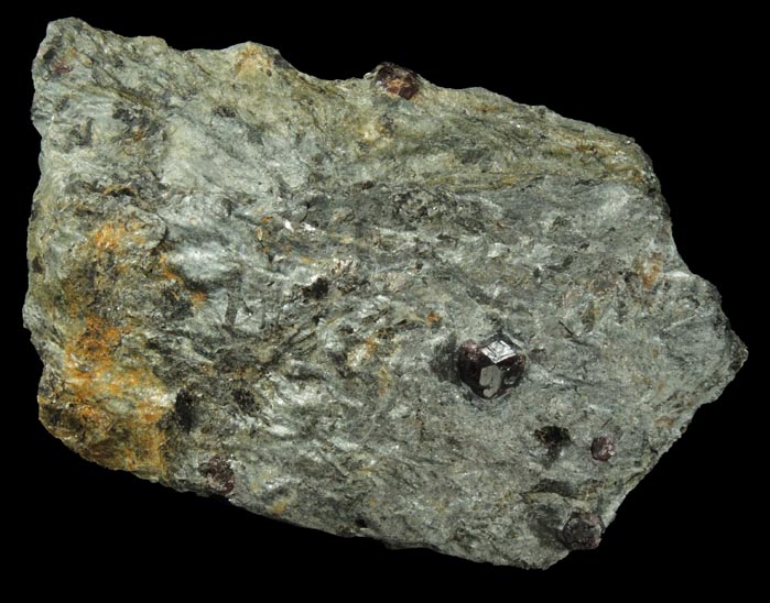 Almandine Garnet in schist from Pipeline excavation, south of Diamond Lake, Glastonbury, Hartford County, Connecticut