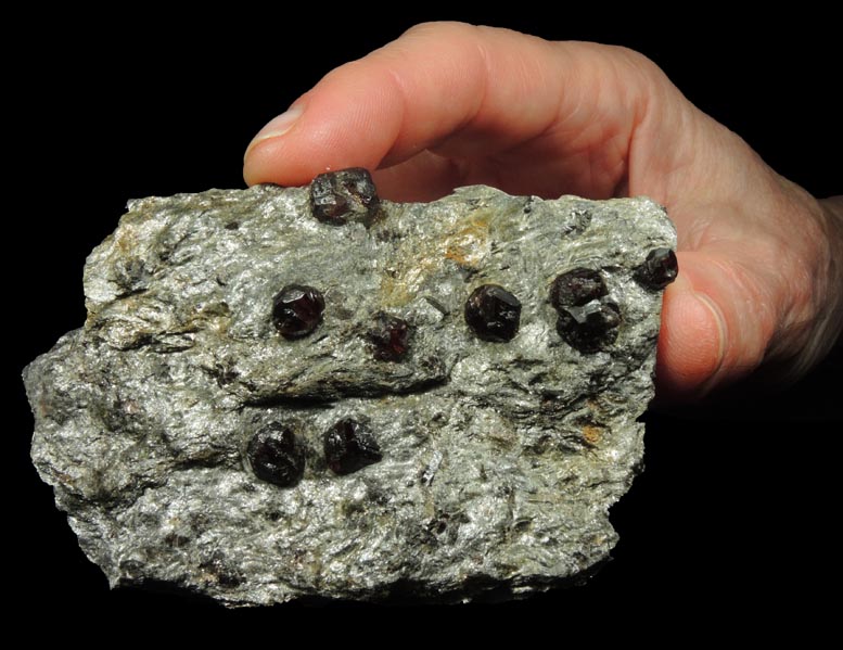 Almandine Garnet in schist from Pipeline excavation, south of Diamond Lake, Glastonbury, Hartford County, Connecticut