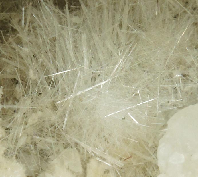 Mesolite-Natrolite on Calcite from Upper New Street Quarry, Paterson, Passaic County, New Jersey