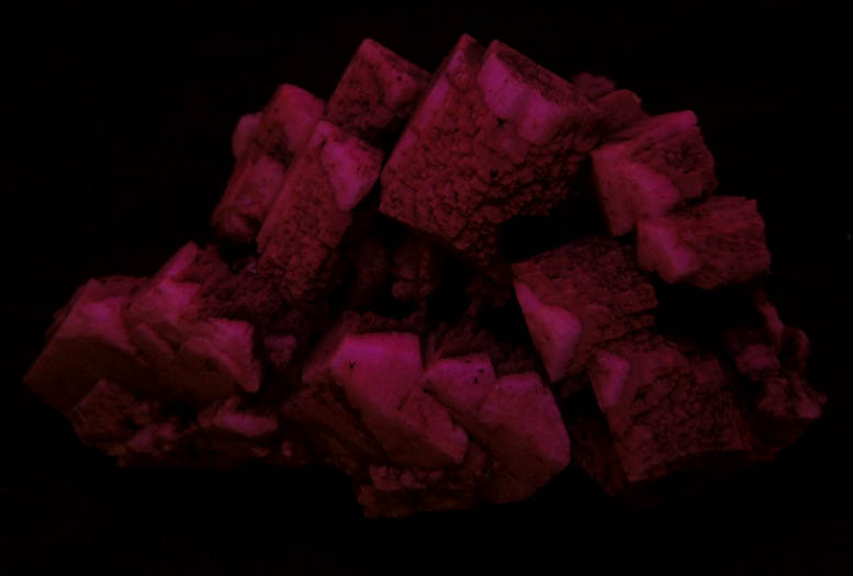 Photo below under shortwave ultraviolet illumination of Microcline with Albite from Mile Hi Rock and Mineral Society (RAMS) Claim, Lake George District, Park County, Colorado Microcline with Albite from Mile Hi Rock and Mineral Society (RAMS) Claim, Lake George District, Park County, Colorado