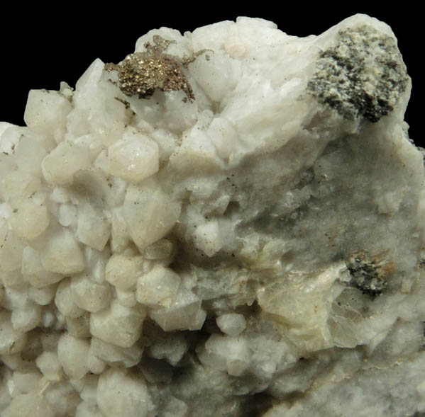 Thomsonite over Calcite on Quartz with Pyrite from Upper New Street Quarry, Paterson, Passaic County, New Jersey