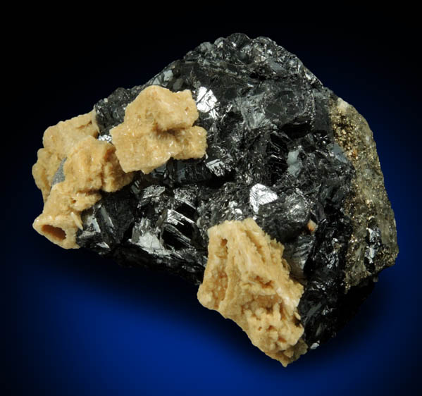Siderite on Sphalerite var. Marmatite from Eagle Mine, Gilman District, Eagle County, Colorado