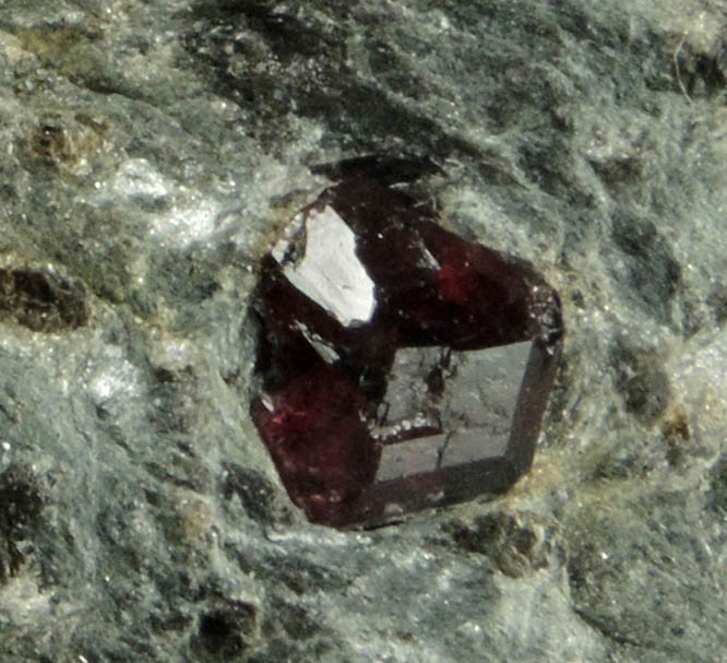 Almandine Garnet in schist from Pipeline excavation, south of Diamond Lake, Glastonbury, Hartford County, Connecticut