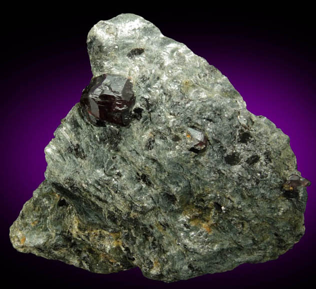 Almandine Garnet in schist from Pipeline excavation, south of Diamond Lake, Glastonbury, Hartford County, Connecticut