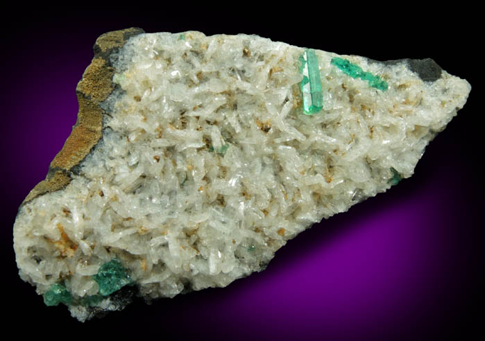 Beryl var. Emerald on Albite with Fluorapatite from Chivor Mine, Guavi-Guateque District, Boyac Department, Colombia