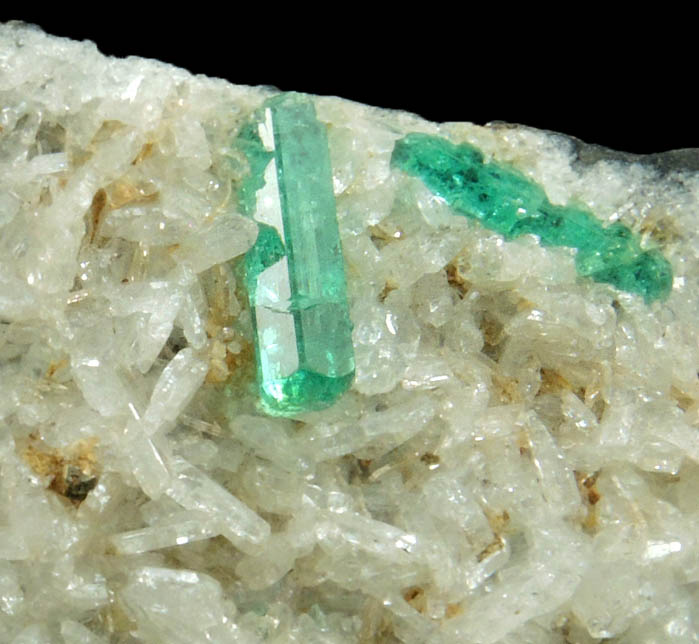 Beryl var. Emerald on Albite with Fluorapatite from Chivor Mine, Guavi-Guateque District, Boyac Department, Colombia