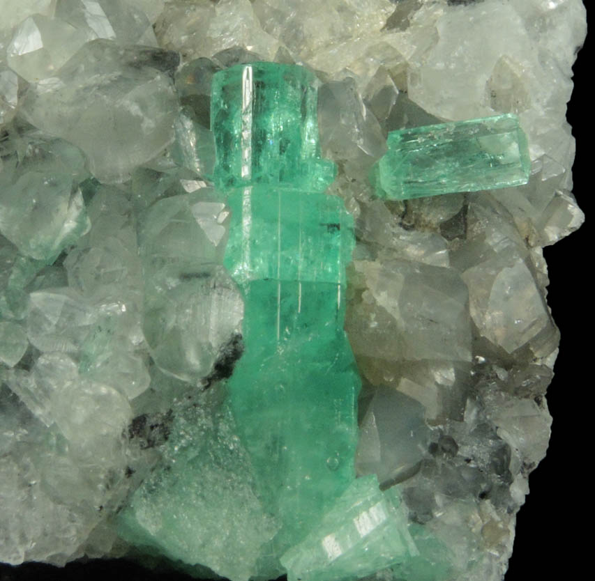 Beryl var. Emerald on Calcite from Muzo Mine, Vasquez-Yacopi Mining District, Boyac Department, Colombia