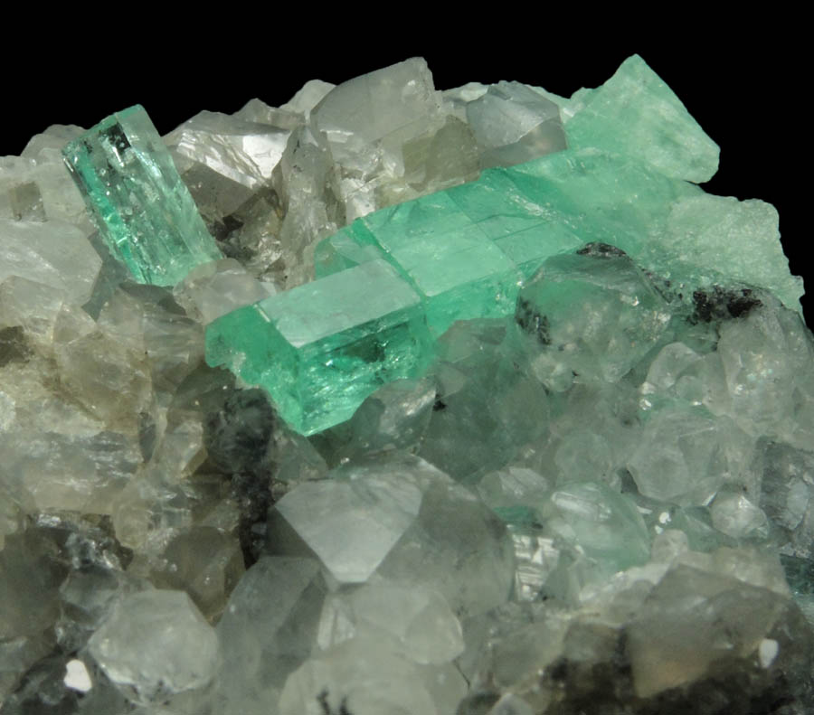 Beryl var. Emerald on Calcite from Muzo Mine, Vasquez-Yacopi Mining District, Boyac Department, Colombia