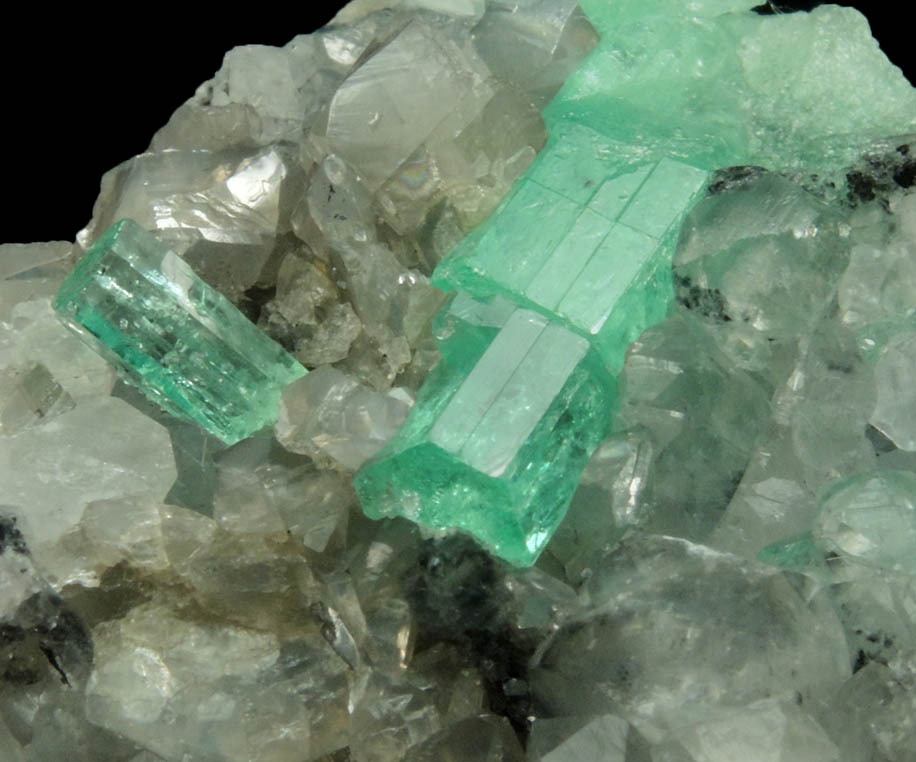 Beryl var. Emerald on Calcite from Muzo Mine, Vasquez-Yacopi Mining District, Boyac Department, Colombia